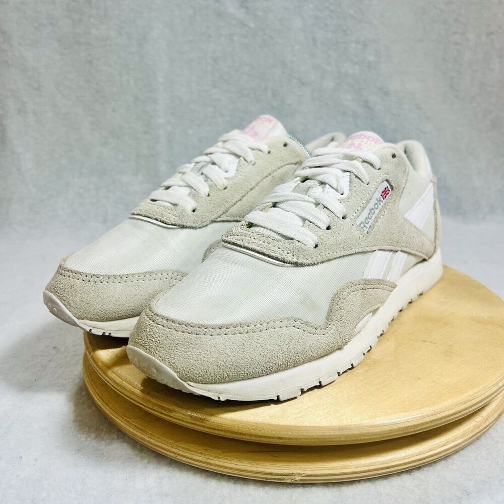 Reebok Classic‎ Nylon Slim Casual Shoes Women’s 8 White Light Grey Retro Trainer